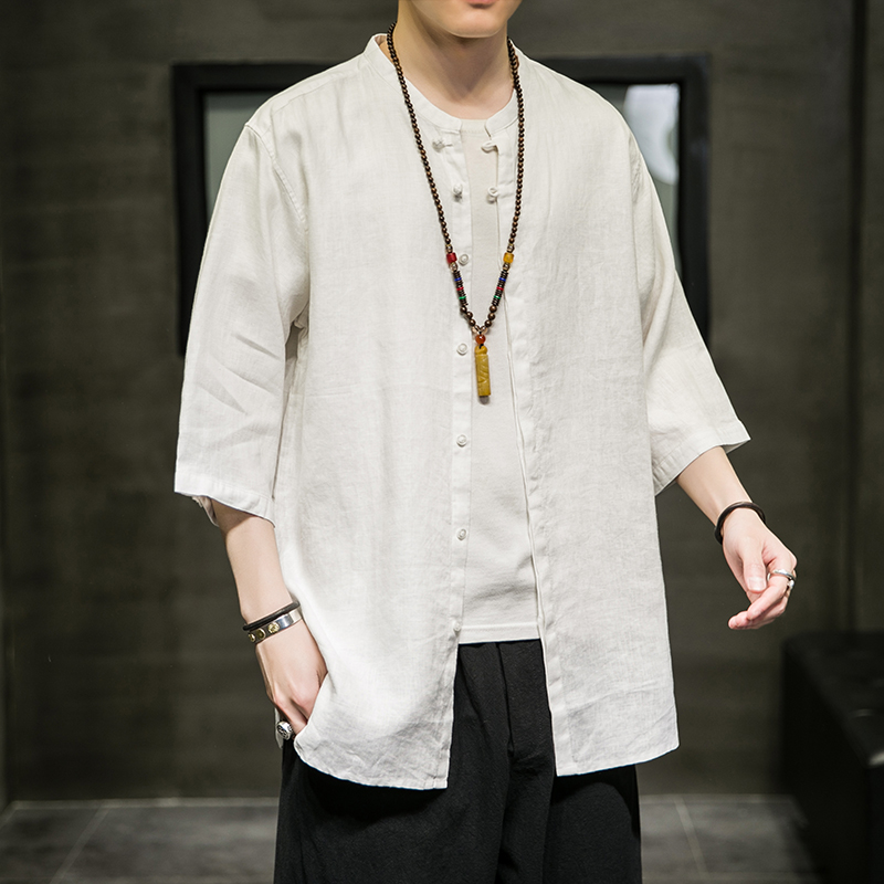 2025春夏风男装棉麻亚麻唐装汉服短袖衬衫衬衣C229-Y602-P55，男装衬衫，电商C229