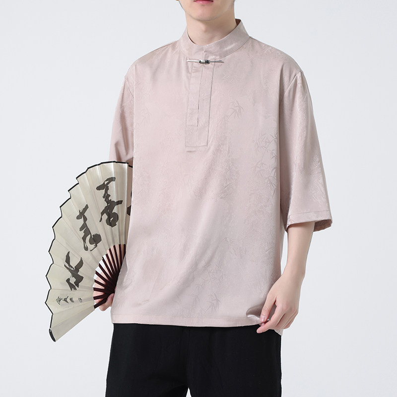 2024春夏新款风男装冰丝唐装汉服短袖五分袖T恤C229-T211-P60图片