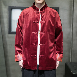 风男装丽丝绒复古盘扣大码唐装汉服夹克外套C229/Y916/P80图片