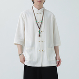 2024夏季风男装棉麻亚麻唐装汉服短袖衬衫衬衣C229-Y1027-P70，男装衬衫，电商C229