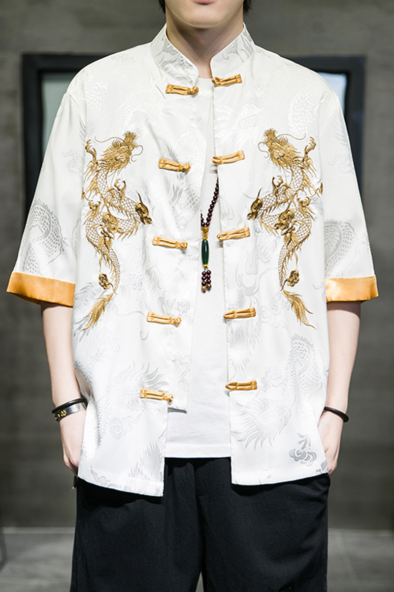 2024春夏新款刺绣汉服五分袖衬衫唐装汉服外套上衣C229/Y656/P60,男装衬衫,电商C229