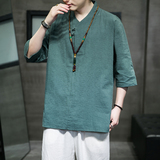 2024夏季风男装棉麻亚麻唐装汉服短袖五分袖T恤C229/T171/P50，男装T恤，电商C229