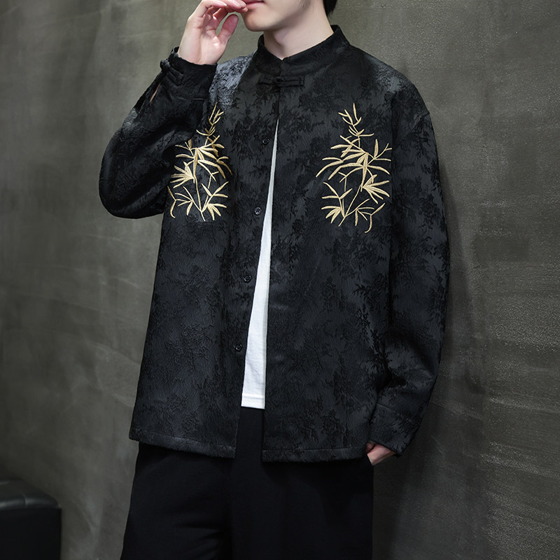 2024春夏风男装刺绣唐装中式汉服长袖衬衫衬衣C229-Y1011-P80,男装衬衫,电商C229