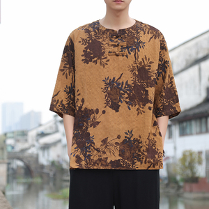 2024春夏风男装条纹盘扣中式唐装汉服短袖T恤C229/T173/P50图片