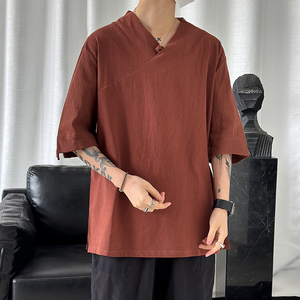 2024春夏风男装中式唐装汉服棉麻亚麻短袖T恤C229/T161/P45图片