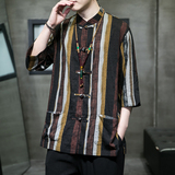 风男装棉亚麻印花唐装汉服短袖五分袖衬衫衬衣C229/Y728/P65，男装衬衫，电商C229