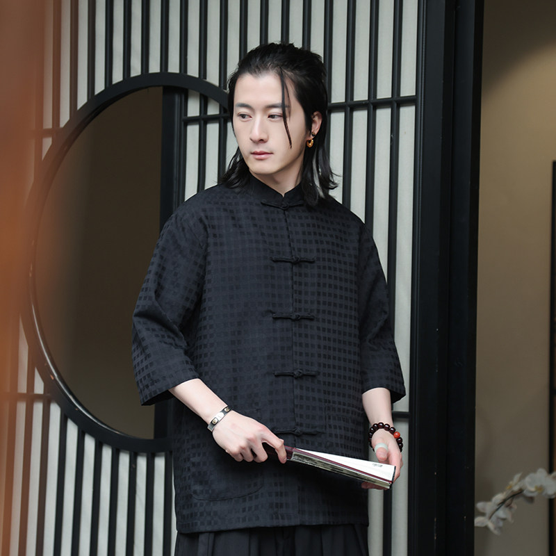 2024春夏新款风男装冰丝唐装汉服盘扣衬衫衬衣C229-Y906-P65,男装衬衫,电商C229