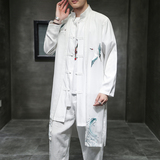 2024春风男装刺绣冰丝唐装汉服中长款风衣外套C229/F409/P90，男装风衣，电商C229