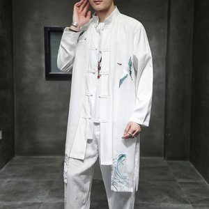 2024春风男装刺绣冰丝唐装汉服中长款风衣外套C229/F409/P90图片