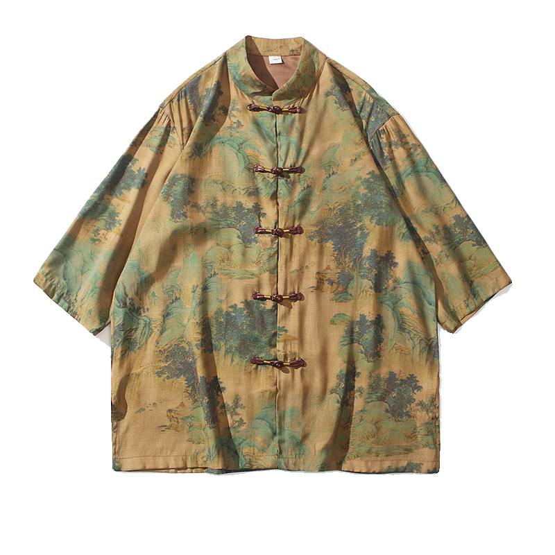 2024夏风男装印花唐装汉服短袖五分袖衬衫衬衣C229-Y1005-P68,男装衬衫,电商C229