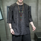 2024夏季风男装冰丝唐装汉服短袖五分袖T恤大码C229/T201/P65，男装T恤，电商C229