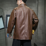 2024秋冬风男装pu皮盘扣唐装中式复古夹克外套C229/Y796/P125，男装皮衣，电商C229
