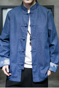 2024秋冬风男装牛仔外套盘扣唐装汉服夹克上衣C229/Y726/P90图片