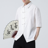 2024春夏风男装棉麻亚麻唐装汉服五分袖衬衫C229-Y908-P65，男装衬衫，电商C229