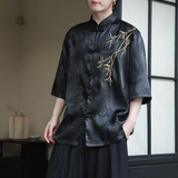 2024夏风男装绣花唐装汉服短袖五分袖衬衫衬衣C229-Y1016-P65，男装衬衫，电商C229