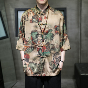 2024春夏风男装冰丝唐装汉服五分短袖衬衫衬衣C229/Y943/P68图片