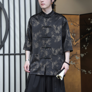 2024夏风男装冰丝竹子印花唐装短袖五分袖衬衫C229-Y1033-P70图片