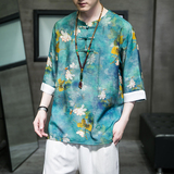2024夏季风男装复古中式唐装汉服短袖T恤大码C229/T175/P50，男装T恤，电商C229
