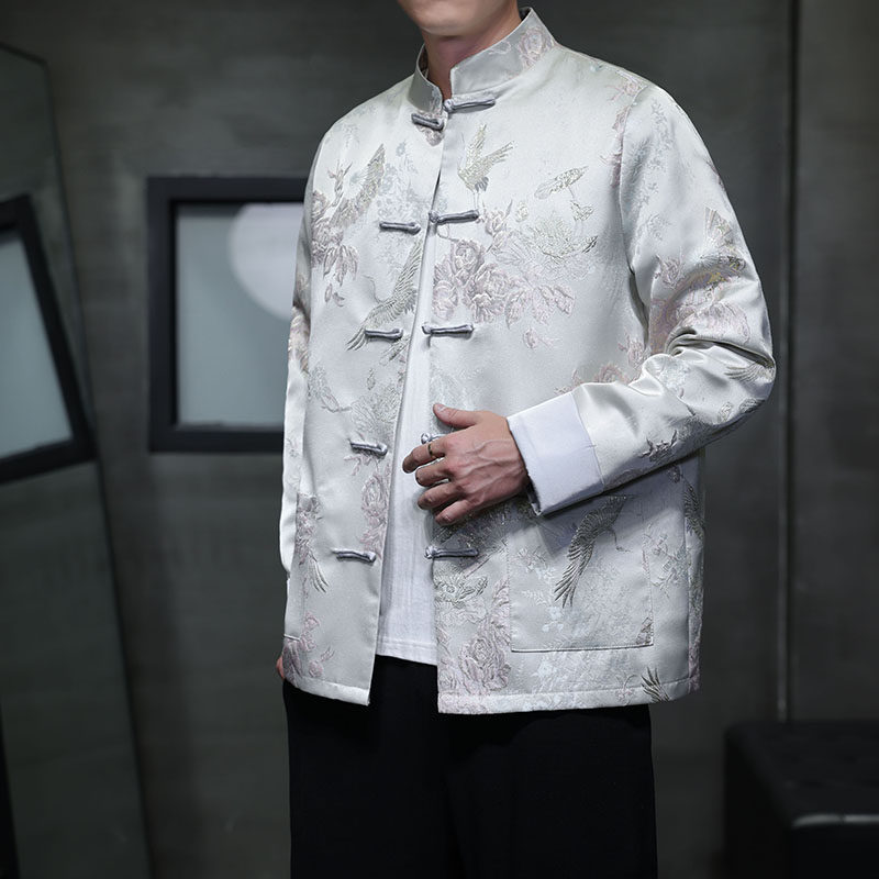 立领男提花收口袖春季中国风夹克外套上衣中山装男士男士长袖休闲,男装夹克,电商C229