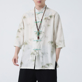 2024夏风男装冰丝唐装汉服短袖五分袖衬衫衬衣C229-Y1003-P70，男装衬衫，电商C229