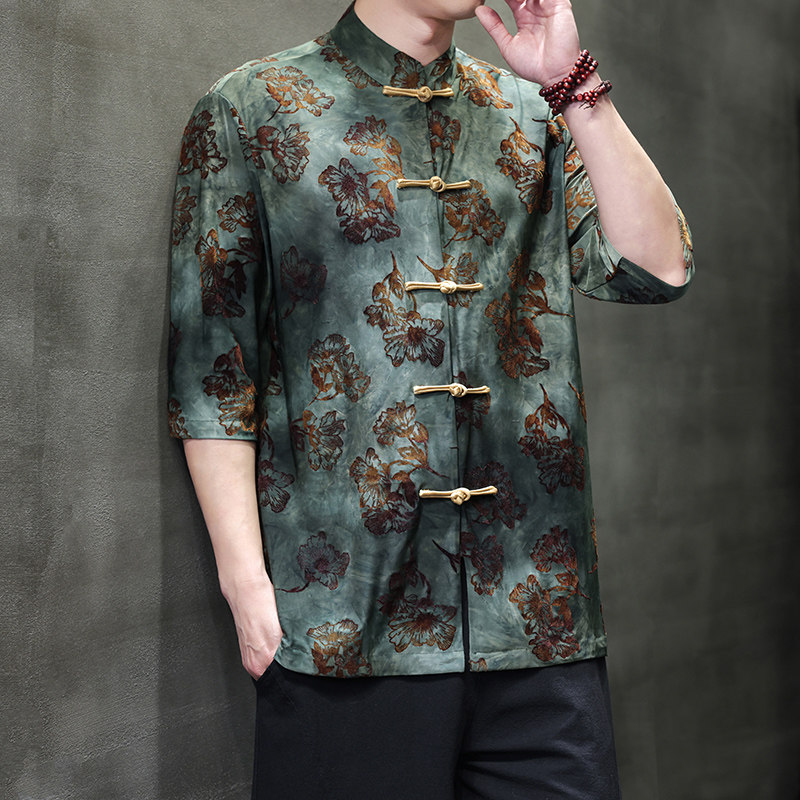 2025夏季风男装提花唐装汉服短袖衬衫衬衣大码C229-Y1101-P70,男装衬衫,电商C229