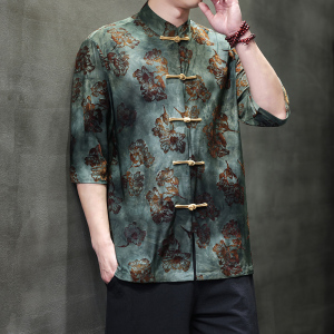 2025夏季风男装提花唐装汉服短袖衬衫衬衣大码C229-Y1101-P70图片