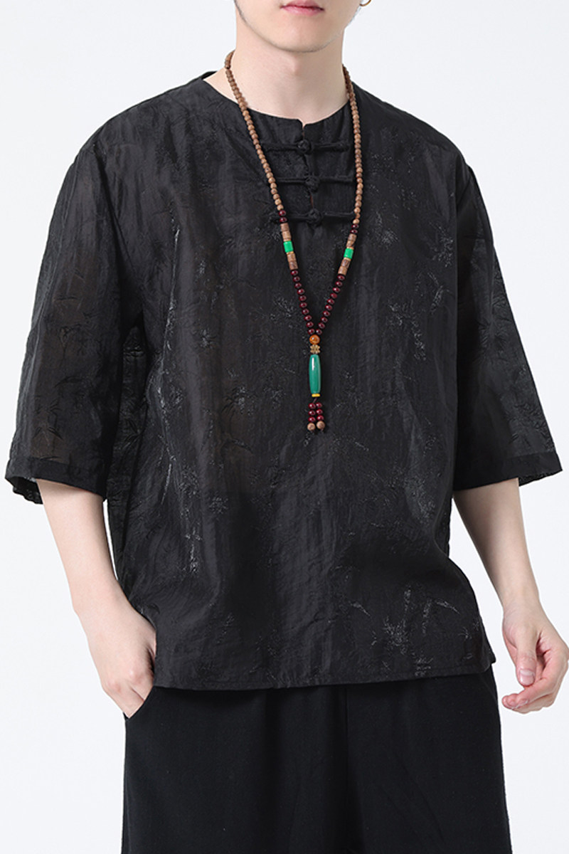 2024夏风男装复古盘扣中式中式唐装汉服短袖T恤C229-T210-P60,男装T恤,电商C229