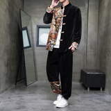 风男装丽丝绒复古中式唐装汉服套装两件套C229/TZ357/P125，男装休闲套装，电商C229