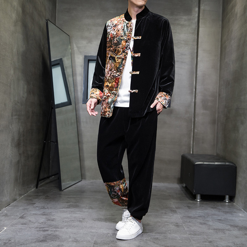 风男装丽丝绒复古中式唐装汉服套装两件套C229/TZ357/P125图片