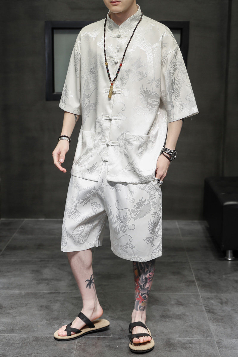 2024夏季风男装中式冰丝唐装汉服套装两件套C229/TZ318/P80,男装休闲套装,电商C229