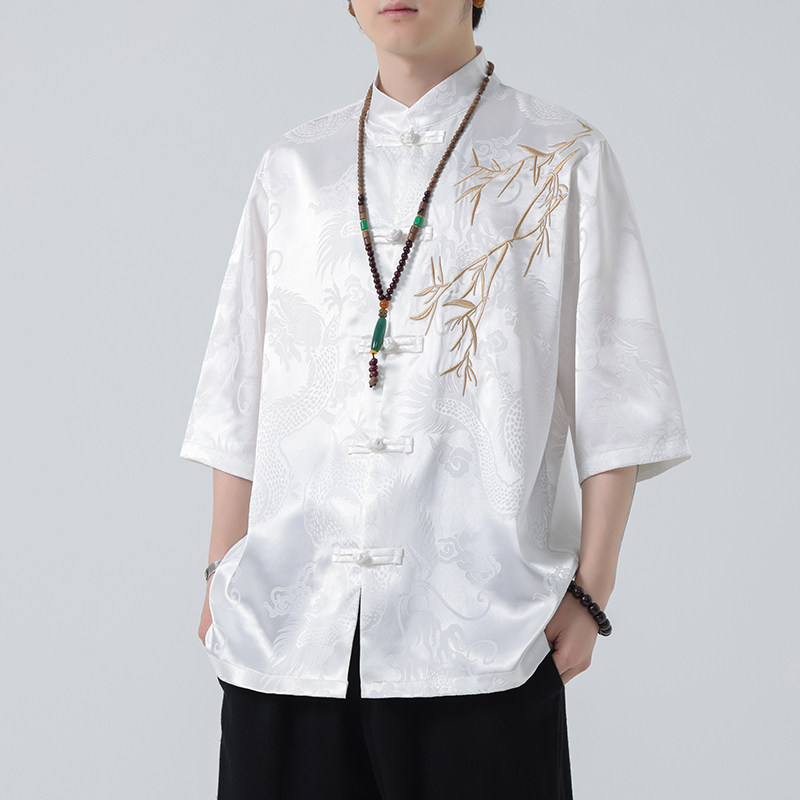 2024风男装冰丝唐装汉服刺绣唐装汉服短袖衬衫C229-Y1016-P65,男装衬衫,电商C229