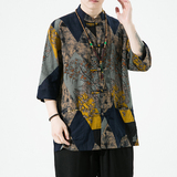 2023夏风男装棉麻亚麻印花唐装汉服五分袖衬衫C229/Y728/P65，男装衬衫，电商C229