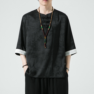 2024春夏新款风男装冰丝唐装汉服五分袖短袖T恤C229/T195/P55,男装T恤,电商C229