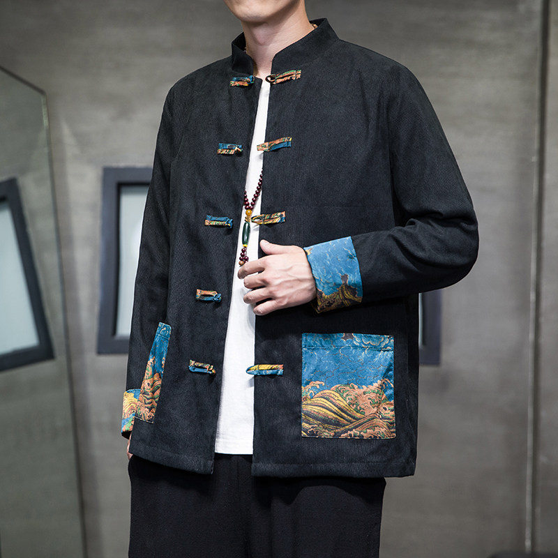 2024秋风男装灯芯绒撞色唐装汉服夹克外套上衣C229/Y766/P95,男装夹克,电商C229