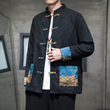 2024秋风男装灯芯绒撞色唐装汉服夹克外套上衣C229/Y766/P95，男装夹克，电商C229