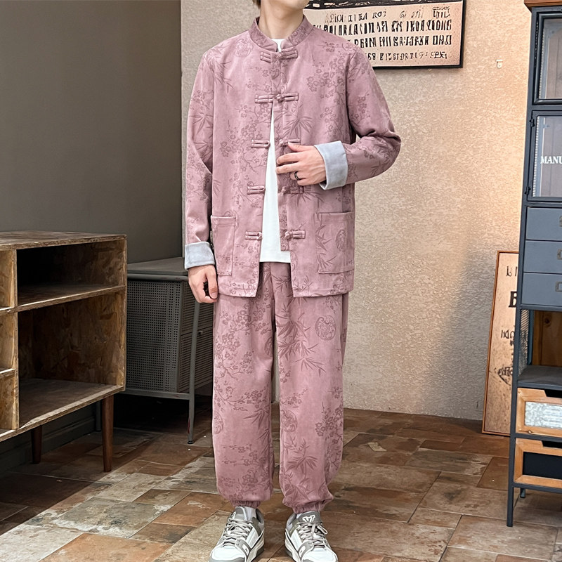 2025秋风男装鹿皮绒唐装汉服套装两件套大码C229-TZ363-P160,男装休闲套装,电商C229