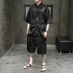 2024夏风男装冰丝唐装汉服盘扣复古套装两件套C229/TZ318/P80图片