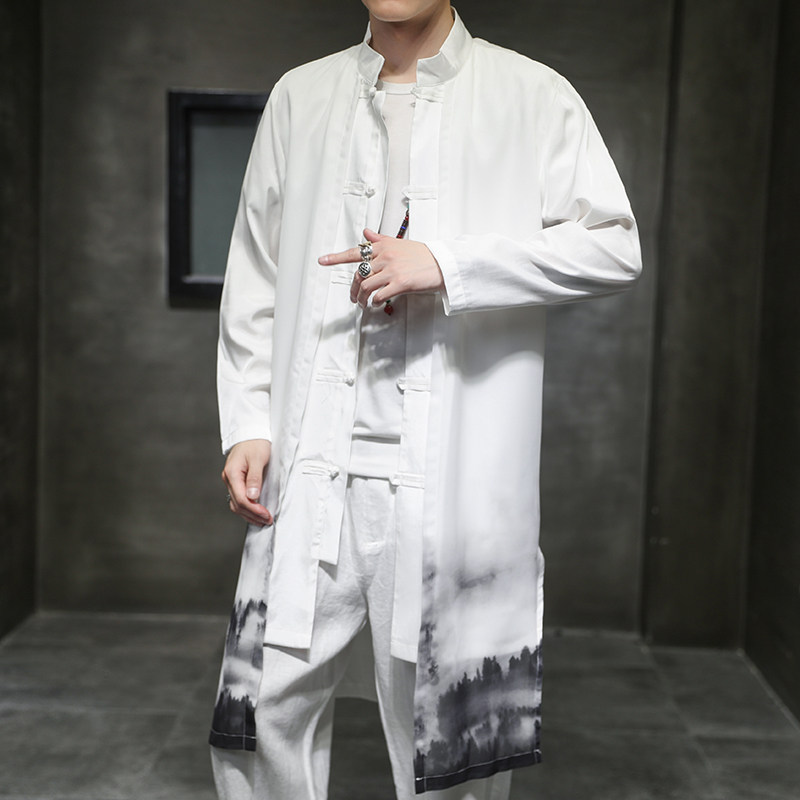 2024春夏新款风男装中长款雪纺盘扣风衣男大码C229/F408/P90图片
