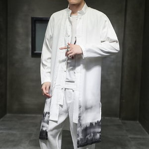 2024春夏新款风男装中长款雪纺盘扣风衣男大码C229/F408/P90图片