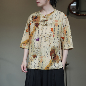 2024春夏新款风男装印花唐装汉服短袖五分袖T恤C229-T213-P60图片