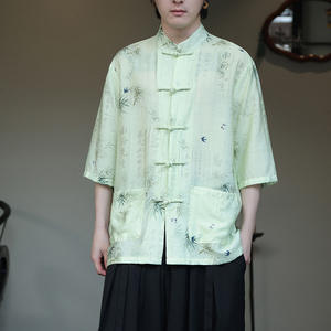 2024夏季风男装印花唐装中式汉服短袖衬衫衬衣C229-Y1019-P70图片