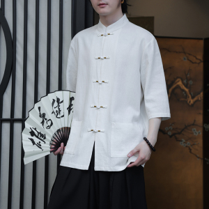 2024夏季风男装复古中式盘扣唐装汉服衬衫衬衣C229-Y1027-P70图片