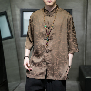 风男装复古风男装冰丝唐装汉服短袖衬衫C229/Y950/P65图片