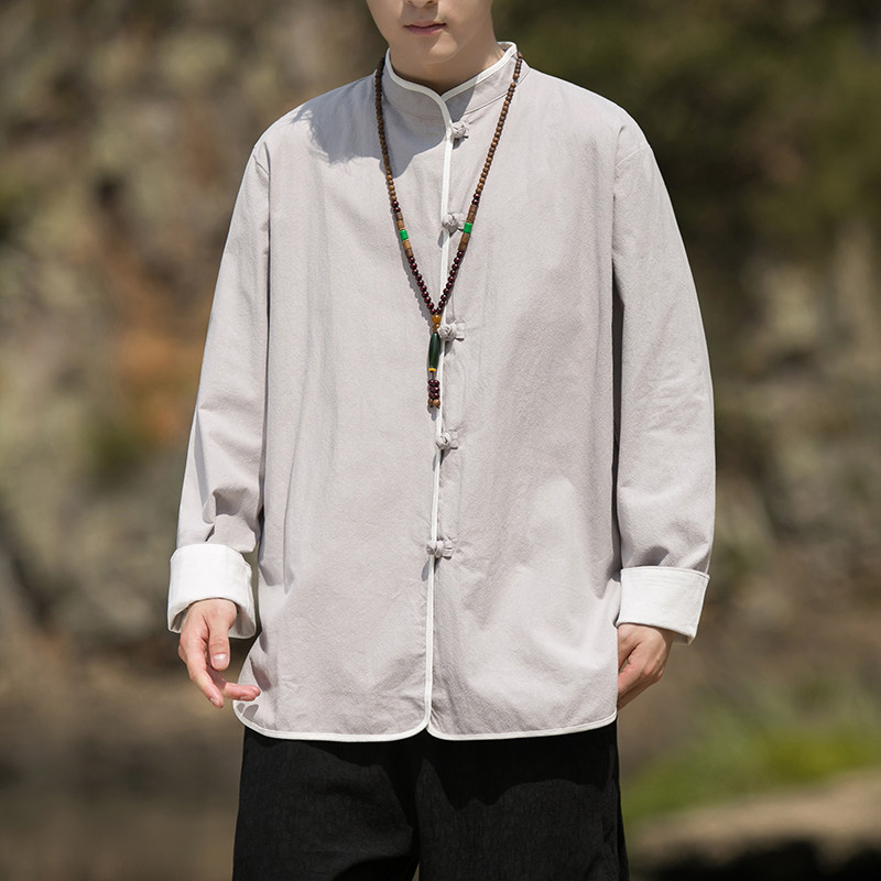 2024秋冬风男装棉麻亚麻盘扣唐装汉服衬衫衬衣C229/Y658/P80,男装衬衫,电商C229