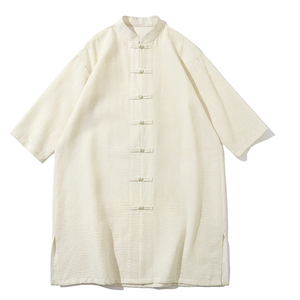 2025夏风男装棉麻亚麻唐装汉服长款衬衫衬衣C229-Y1092-P100图片