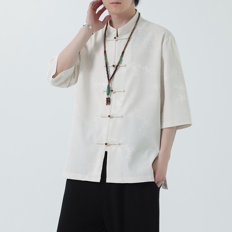 2024夏风男装盘扣唐装汉服短袖五分袖衬衫衬衣C229-Y1031-P70,男装衬衫,电商C229