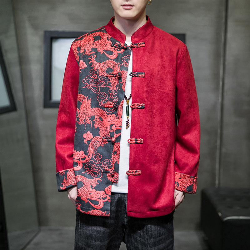 2023秋冬风男装鹿皮绒夹克唐装汉服外套大码C229/Y922/P105,男装夹克,电商C229