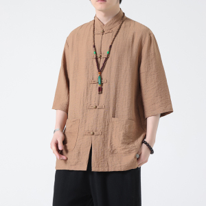 2024春夏风男装盘扣中式短袖五分袖衬衫衬衣C229-Y1018-P65图片