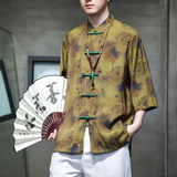 2024春夏风男装冰丝印花唐装汉服短袖衬衫衬衣C229-Y1004-P70，男装衬衫，电商C229