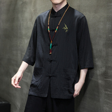 2024夏风男装刺绣唐装汉服短袖五分袖衬衫衬衣C229-Y907-P65，男装衬衫，电商C229